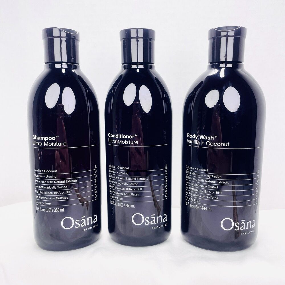 3 Pc Osana Naturals Ultra Moisture Vanilla Coconut Shampoo Conditioner Body Wash